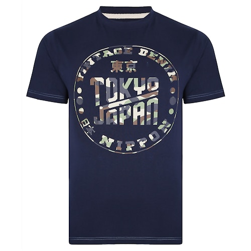 KAM Tokyo Camo Print T-Shirt Navy